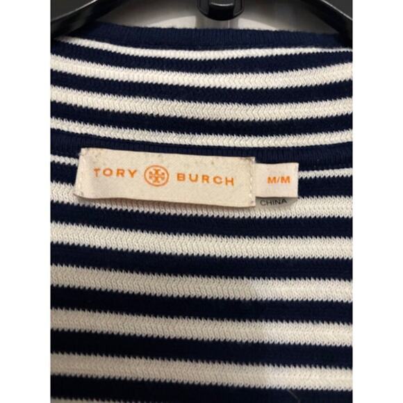 Tory Burch Nautical Resort Blue White Striped Cotton Tunic Medium Preppy Beach - Picture 8 of 8
